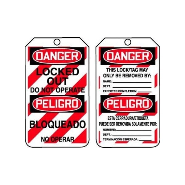 Accuform Safety Tags, DANGER LOCKED OUT DO NOT OPERATE BILINGUAL SPANISH-MEXICAN, 5.75in x 3.25in, 5PK TMS238PTM - main